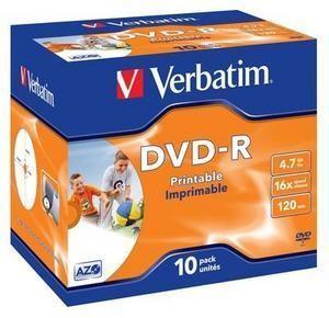 DVD-R Wide Inkjet Printable 16x 4.7GB - 10 Pack Jewel Case Optical Media 