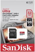 Ultra 32GB MicroSDHC UHS-I A1 Class 10 Memory Card with SD Adapter