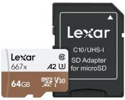 Professional 667x 64GB microSDXC Class 10 U3 V30 Memory Card with SD Adapter