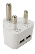 2 x USB 3-Prong Wall Charger - White 