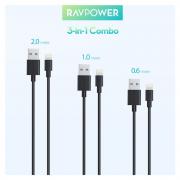 RP-CB045 USB to Lightning 3 Pack 1x 0.6m|1x 1m|1x 2m Charge & Sync Cable - Black