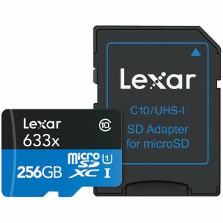 MicroSDXC 256GB UHS-I 633x Memory Card with SD Adapter 