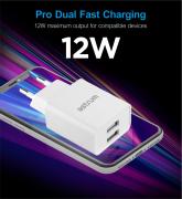 Pro Dual U24 12W 2.4A Dual USB Fast Travel Charger With Micro USB Cable - White