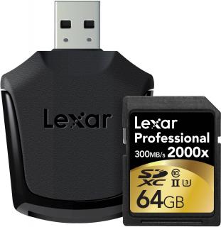 Professional 64GB SDHC UHS-II 2000x Memory Card with USB3.0 Reader 